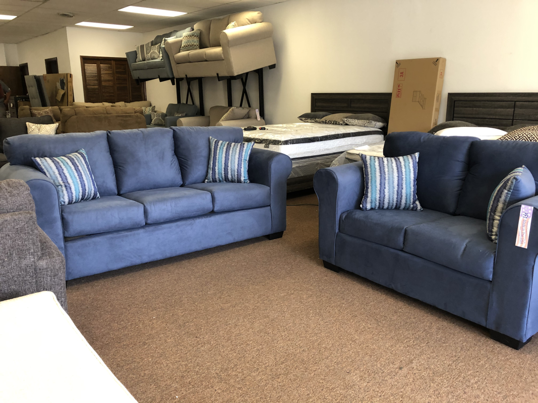 Blue Sofa And Loveseat Boho Living Room